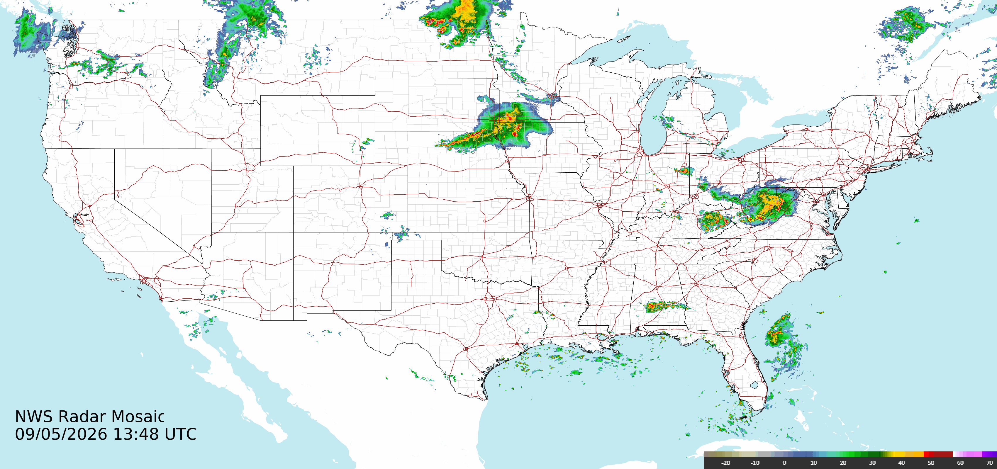 National Weather Service national composite radar image