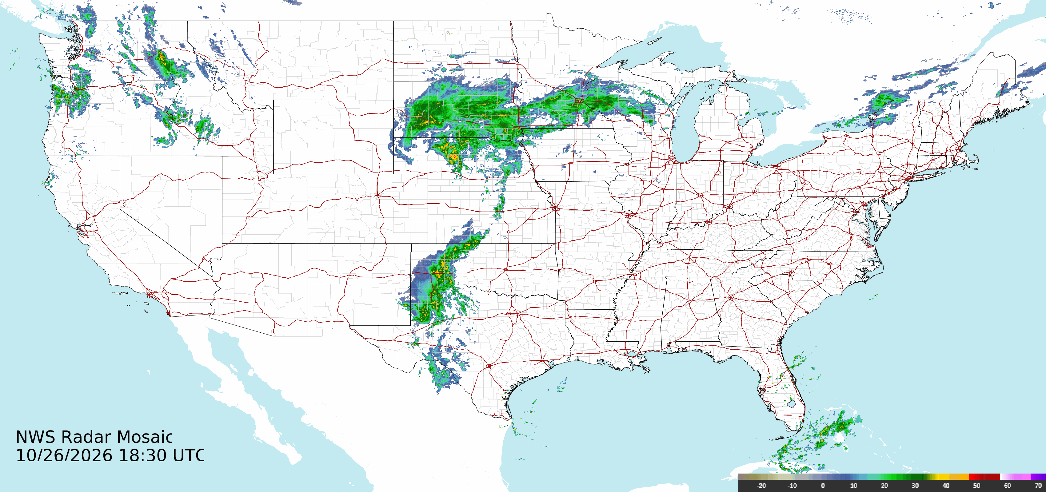 National Weather Service national composite radar image