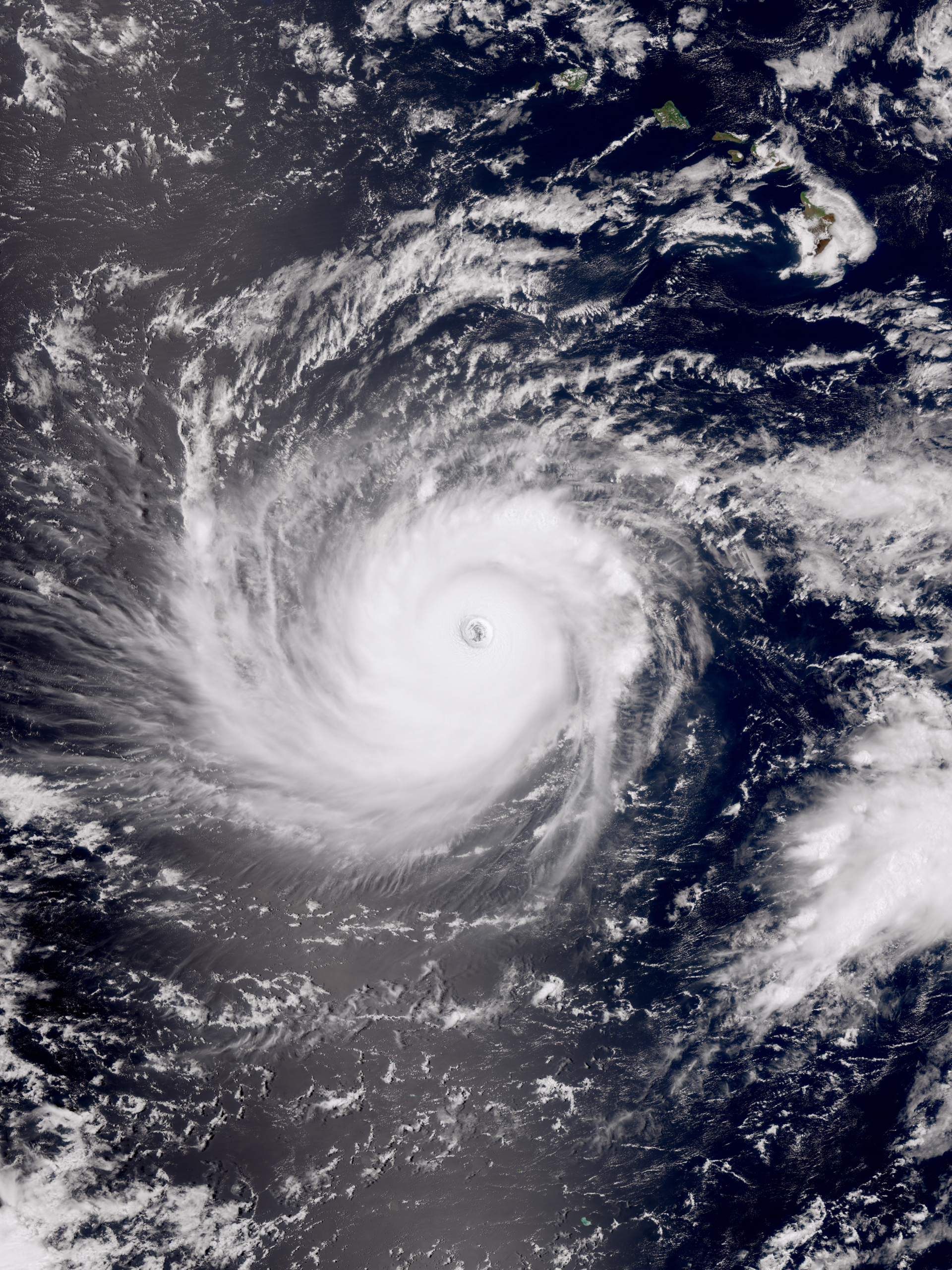 Satellite image of Hurricane Lowell (Category 4) southeast of the Hawaiian Islands on September 5, 2026.