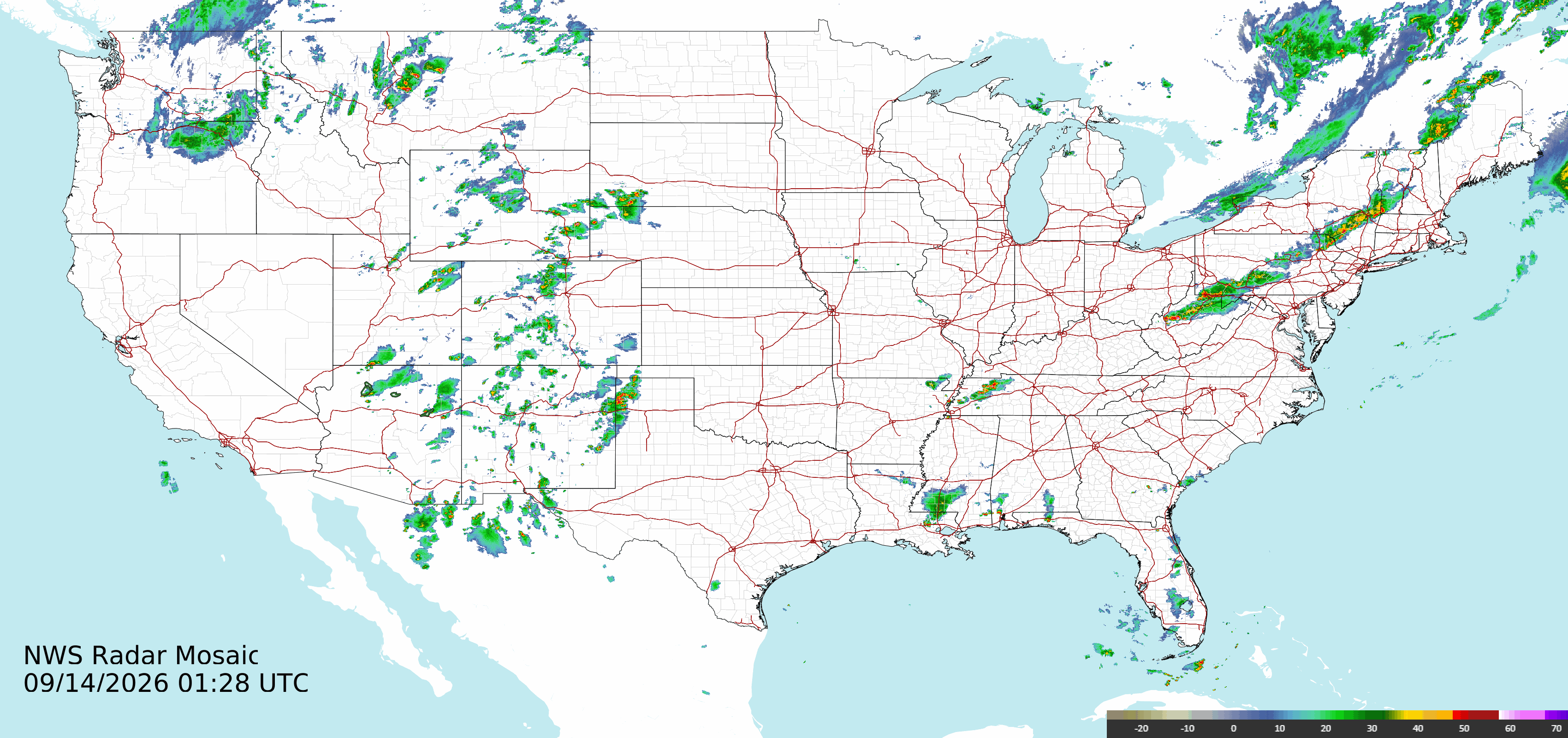 National Weather Service national composite radar image