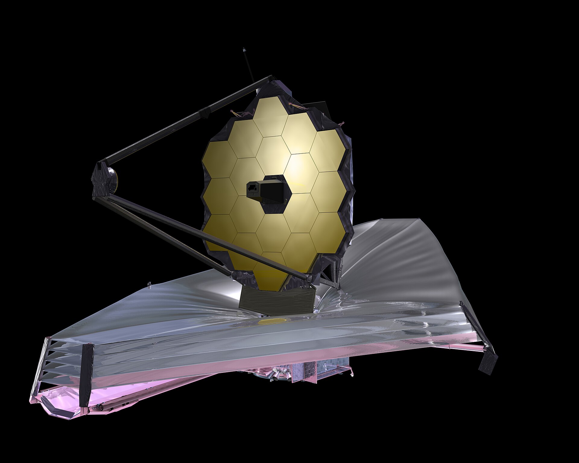 Illustration of the James Webb Space Telescope (top side), the space observatory that made the reported observations.