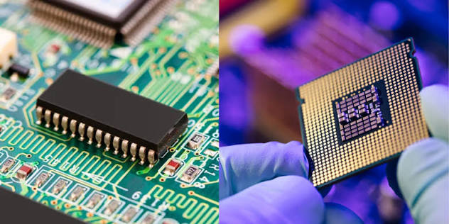 A high-resolution photo of the interior of a semiconductor cleanroom (workers in clean suits and wafer-handling equipment) or a close-up of a silicon wafer under bright inspecting lights. The image should convey technical precision and manufacturing scale without implying any specific company or a particular event.